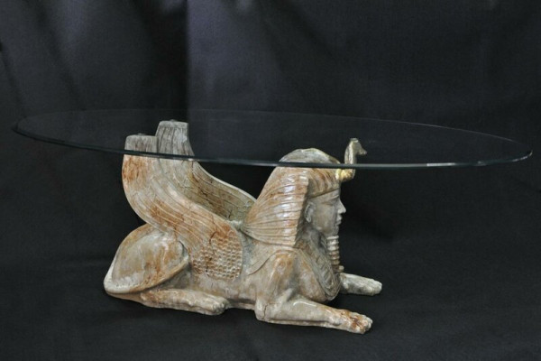 Tavolo da caffè Tavolo Tavoli in vetro Tavolo faraone Sfinge Vassoio vetro Egitto 120x60cm