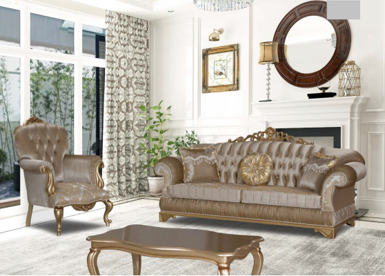 Comodo divano in stile classico con design e decorazioni uniche.