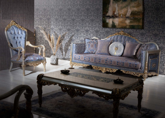 Sedia di lusso in stile classico per il soggiorno con motivi decorativi dorati