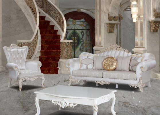 Poltrona Bianca Soggiorno Design Tessile Stile Chesterfield Italiano