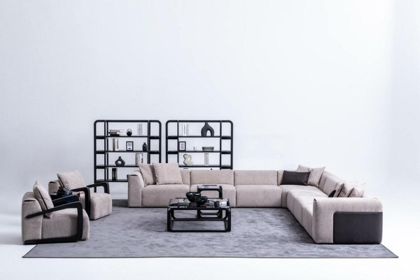 Set di divani di lusso Set da salotto Paesaggio abitativo a forma di L Divano Poltrona Tessuto Nuovo