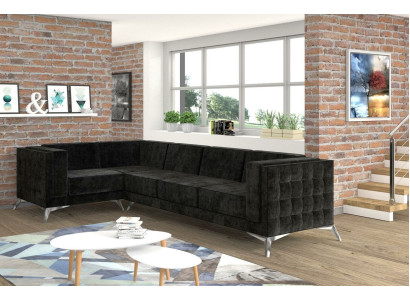 Divano ad angolo Chesterfield a L in tessuto design divano imbottito sedile tessile divano d'angolo nuovo