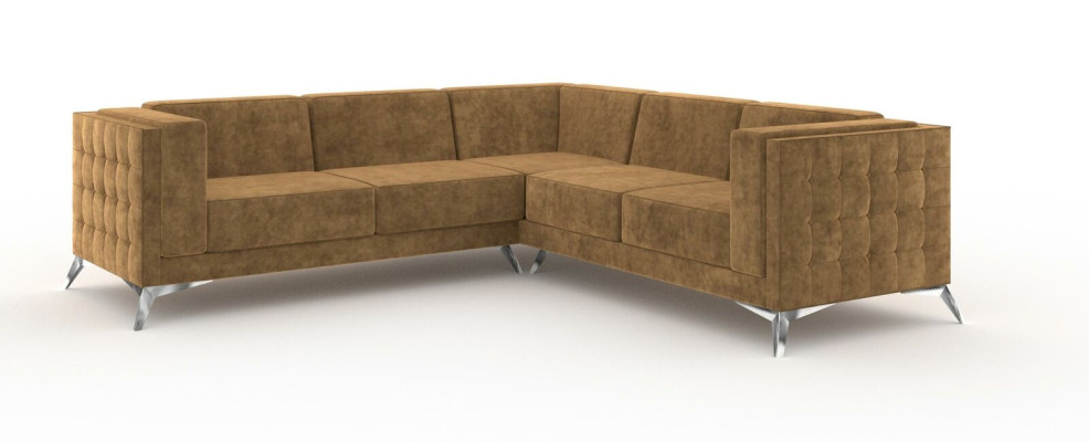 Divano angolare design a L in tessuto classico marrone nuovo