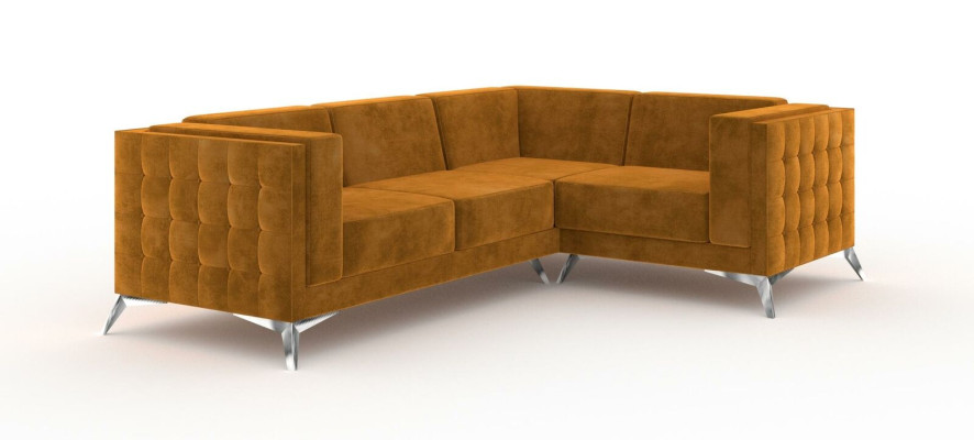 Divano d'angolo a forma di L, divano design, imbottito, set di sedute in tessuto per soggiorno