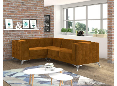 Divano d'angolo a forma di L, divano design, imbottito, set di sedute in tessuto per soggiorno