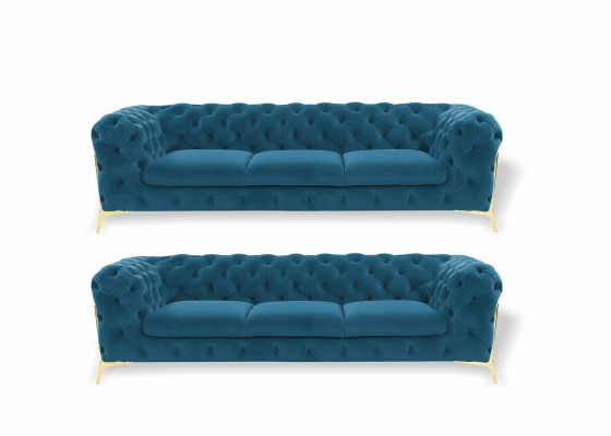 Divano Chesterfield in velluto con sedili imbottiti 3+3 in design divani e poltrone.