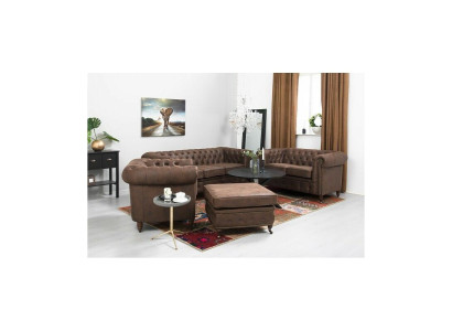Chesterfield 3+2+1 divano con chaise longue + pouf divano in pelle tessuto divano.