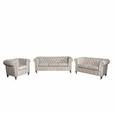 Chesterfield 3+2+1 divano con chaise longue + pouf divano in pelle tessuto divano.