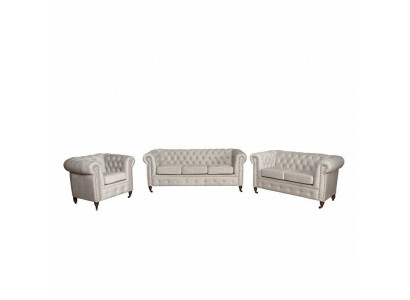 Chesterfield 3+2+1 divano con chaise longue + pouf divano in pelle tessuto divano.