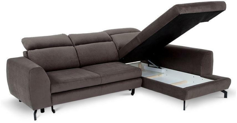 Divano angolare design con funzione letto, tessuto di rivestimento, divano imbottito, divano letto con contenitore.