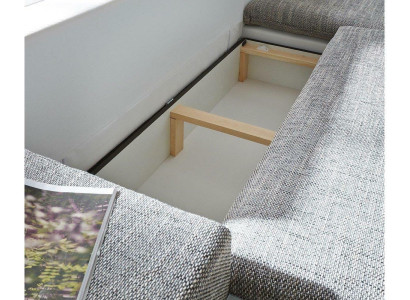 Divano letto design angolare a L con funzione letto, tessuto di divano in stoffa.