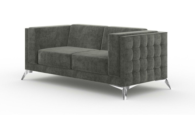 Divano Chesterfield in tessuto con due posti imbottiti, divano grigio, nuovo.