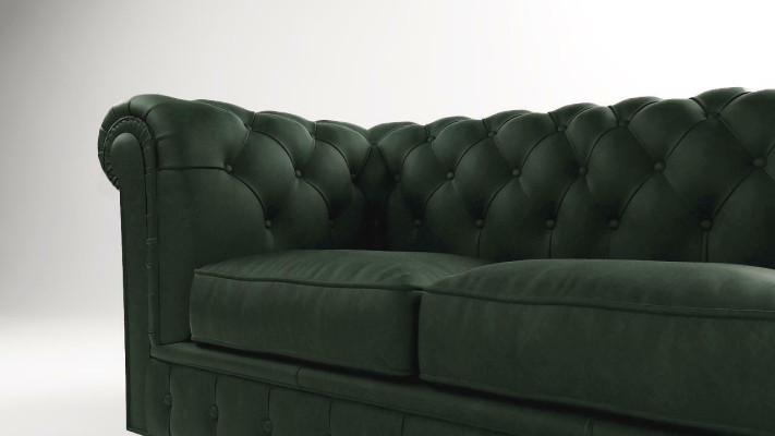 Divano Chesterfield con rivestimento in tessuto a tre posti, divano set soggiorno verde.