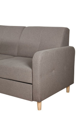 Divano angolare a L a forma di L, design moderno in tessuto grigio con funzione letto.