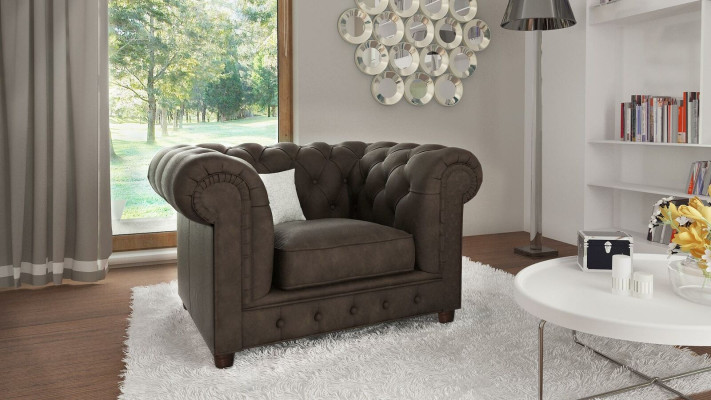 Poltrona Sedia da TV Club Lounge Tessuto Pelle Design di Alta Qualità Chesterfield