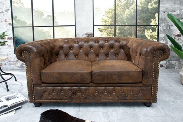 Chesterfield Tessuto Divano Imbottito 2 Posti Tessuto Divani Sofa Marrone Due Posti