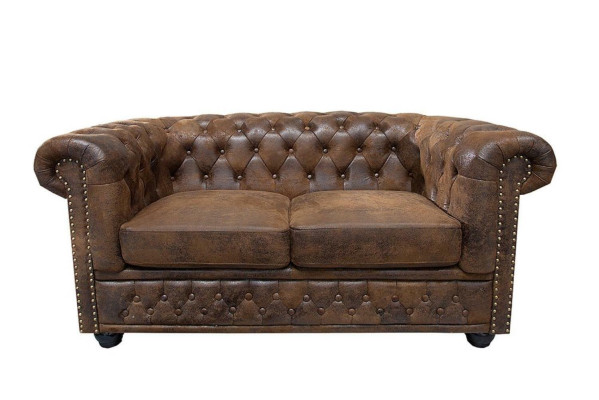 Chesterfield Tessuto Divano Imbottito 2 Posti Tessuto Divani Sofa Marrone Due Posti