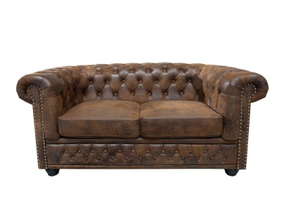 Chesterfield Tessuto Divano Imbottito 2 Posti Tessuto Divani Sofa Marrone Due Posti