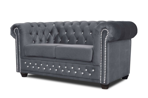 Chesterfield Tessuto Divano Imbottito 2 posti Divani Neri Bicchieri Due posti Nuovo