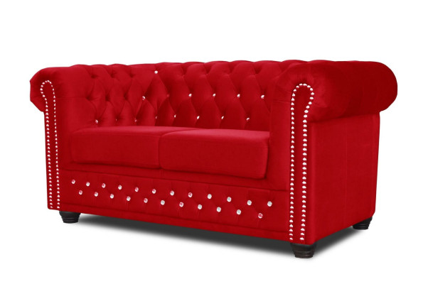 Divano in tessuto Chesterfield imbottito 2 posti in tessuto rosso