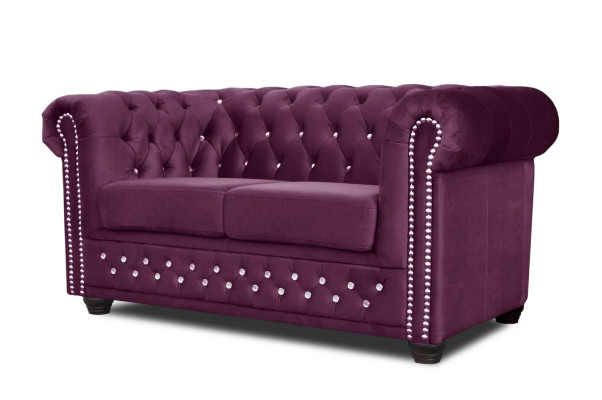 Chesterfield Tessuto Divano Imbottito 2 Posti Divani in Tessuto Viola Due Posti