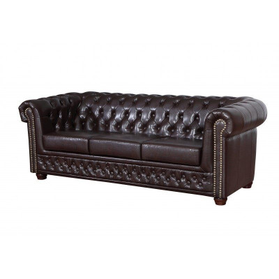 Sofà moderno in ecopelle a tre posti accogliente ed elegante stile Chesterfield.