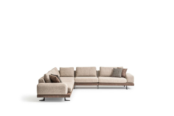 Divano angolare beige angolare imbottito a forma di L, divano moderno per soggiorno.