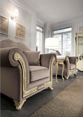 Set da soggiorno Set di divani in legno Soggiorno Design classico italiano Set 9 pezzi.