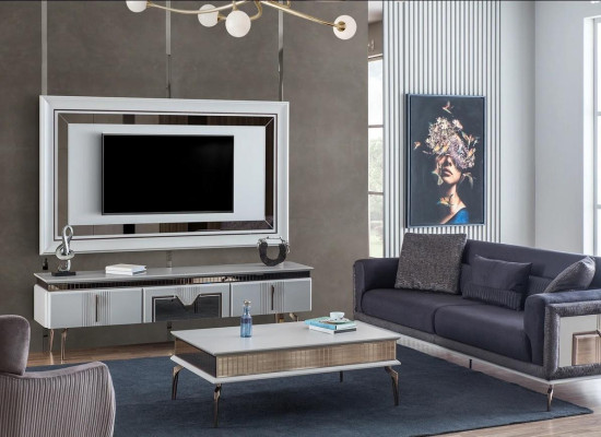 Mobile soggiorno Grigio Mobili Consolle TV Pannello Parete Pannello 2 pezzi