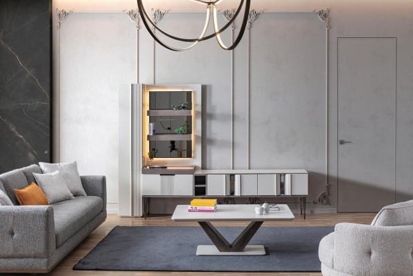 Esclusivo mobile soggiorno di colore bianco Mobili di design per soggiorno con illuminazione a LED