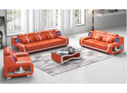 Soggiorno Set completo di divani in pelle Divano Salotto Marrone 3 pezzi