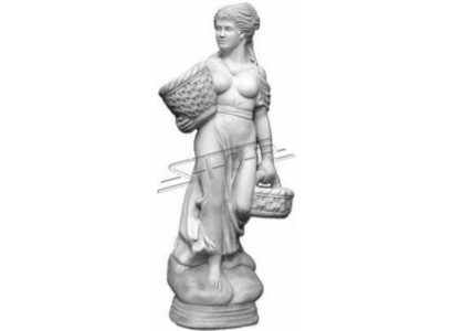 Stile antico figura di donna con cesto da giardino, sculture di figure di designer.   Stile antico, figura di donna con cesto da giardino, sculture di designer.