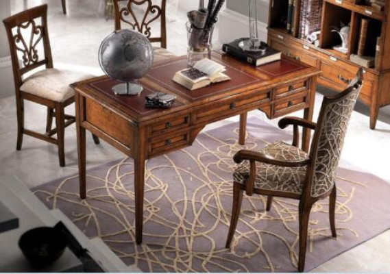 Scrivania e sedia in legno con braccioli Libreria Mobili da ufficio Design 4 pezzi