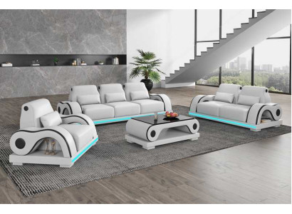 Divano divano in pelle bianca di lusso, completo di divano moderno.