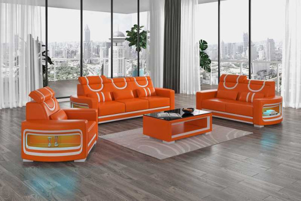 Sofà set di lusso Completo divano marrone in ecopelle Divano 3-2-1.