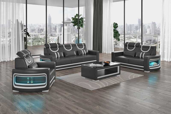 Sofà set di lusso Completo divano marrone in ecopelle Divano 3-2-1.