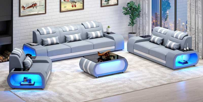 Set di divani in pelle a due posti, divani a tre posti e poltrone neri, 3 pezzi.