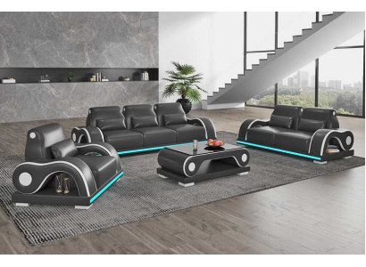 Divano componibile Set di divani in pelle bianca di lusso, completo, divano moderno