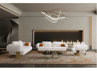 Set completo di divani, divano bianco 3 posti in tessuto con imbottitura.