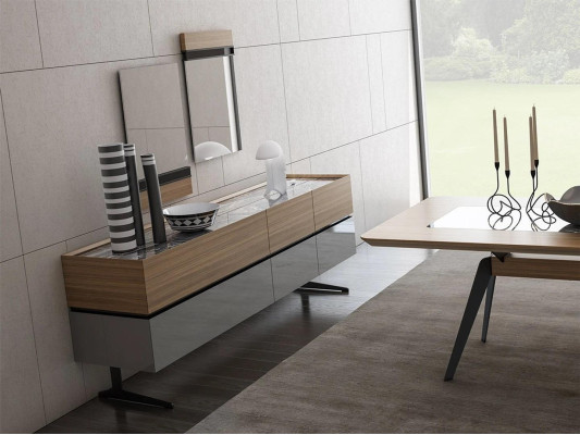 Set da pranzo di lusso 8 pezzi completo di tavolo da pranzo, sedie, credenza con 2 specchi nuovi.