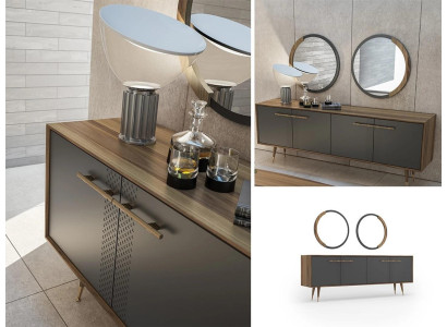 Set da pranzo di lusso Tavolo da pranzo 4x sedie Buffet di lusso con 2 specchi Nuovo set