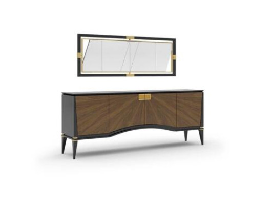 Set da sala da pranzo di lusso con design di credenza con specchio, mobili moderni nuovi.