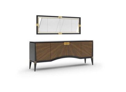 Set da sala da pranzo di lusso con design di credenza con specchio, mobili moderni nuovi.