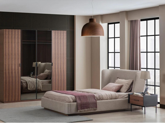 Armadio moderno con design per la camera da letto, armadio in legno di lusso con ante in vetro.