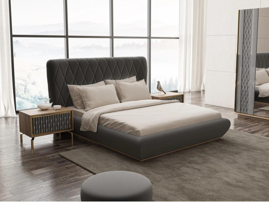 Camera da letto Set di lusso 3 pezzi Letto matrimoniale Design in legno 2 comodini Completo