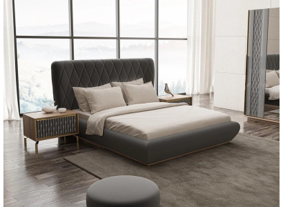 Camera da letto Set di lusso 3 pezzi Letto matrimoniale Design in legno 2 comodini Completo