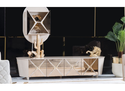 Soggiorno Comò in Legno Mobile Basso Scaffale Oro Nuovo Set 2 Pezzi Credenza Scaffali Comò