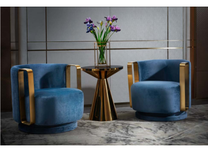 Poltrona blu in tessuto di lusso per soggiorno, nuova, creativa, dal design moderno.