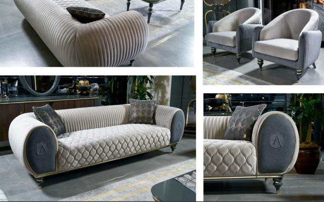 Design divani Poltrone Sofà in tessuto Relax Moderno Set di divani 3+1+1 posti