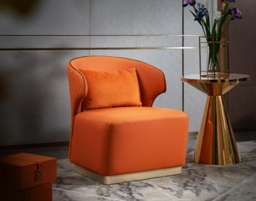 Poltrona arancione in pelle di lusso per soggiorno nuova, design moderno creativo.